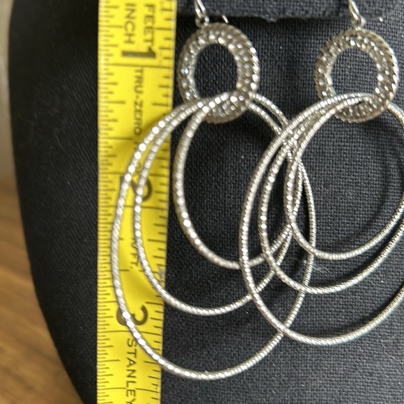 Silver Tone Triple Hoop Earrings - Picture 6 of 6